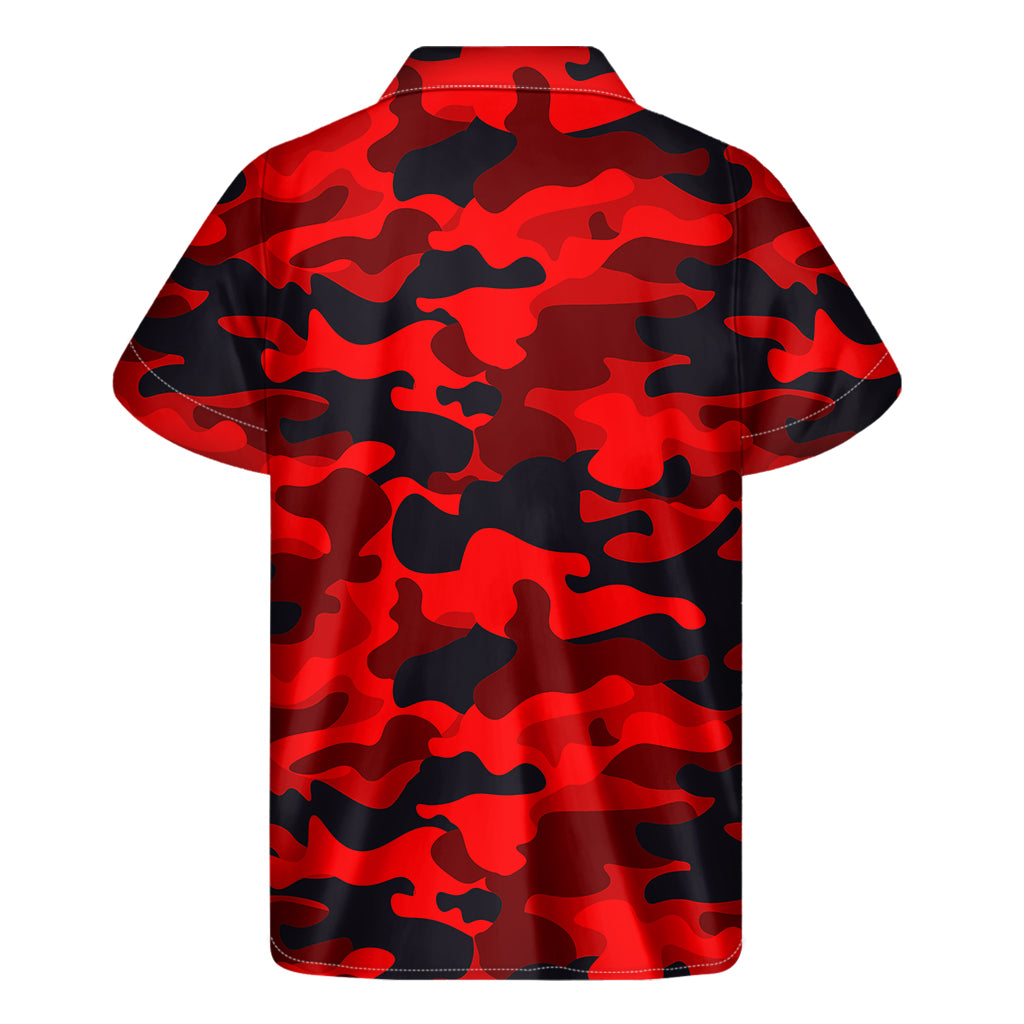 Red And Black Camouflage Print Men's Short Sleeve Shirt