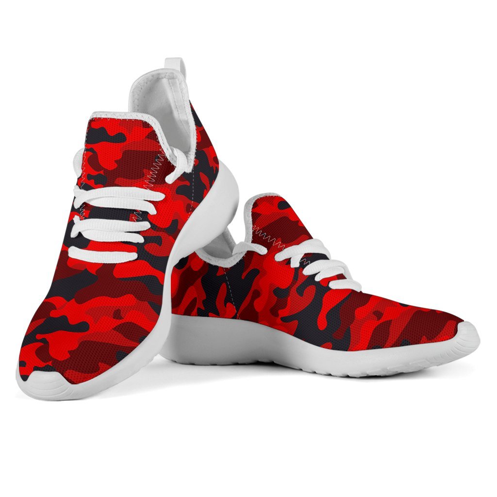 Red And Black Camouflage Print Mesh Knit Shoes GearFrost