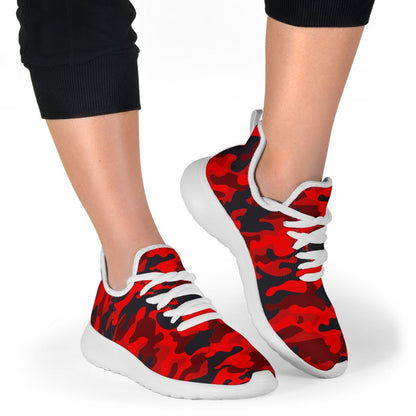 Red And Black Camouflage Print Mesh Knit Shoes GearFrost