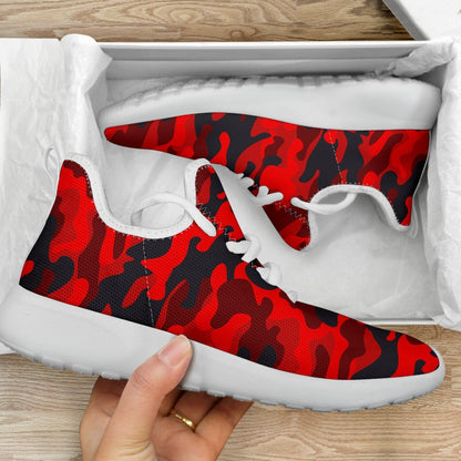 Red And Black Camouflage Print Mesh Knit Shoes GearFrost