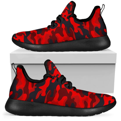 Red And Black Camouflage Print Mesh Knit Shoes GearFrost