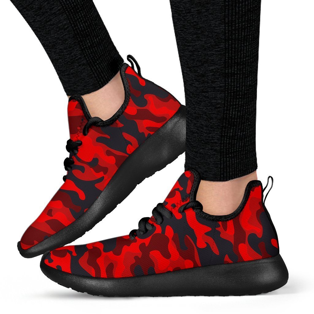 Red And Black Camouflage Print Mesh Knit Shoes GearFrost