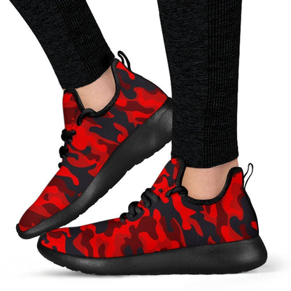 Red And Black Camouflage Print Mesh Knit Shoes GearFrost