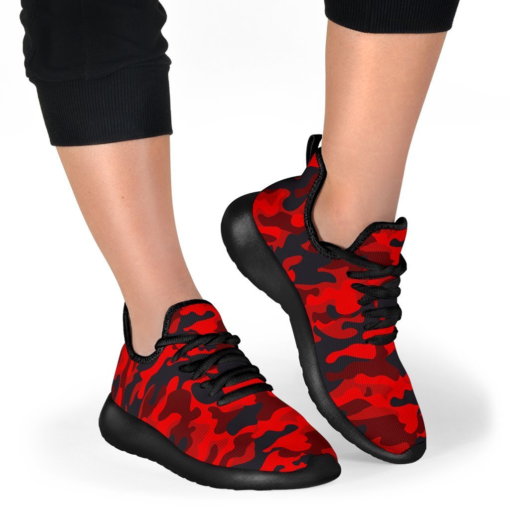 Red And Black Camouflage Print Mesh Knit Shoes GearFrost