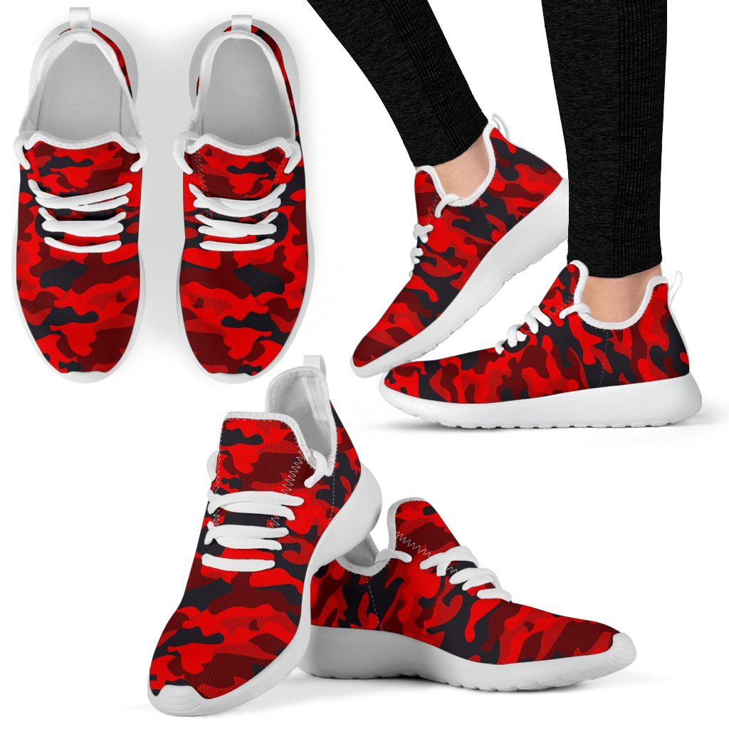 Red And Black Camouflage Print Mesh Knit Shoes GearFrost