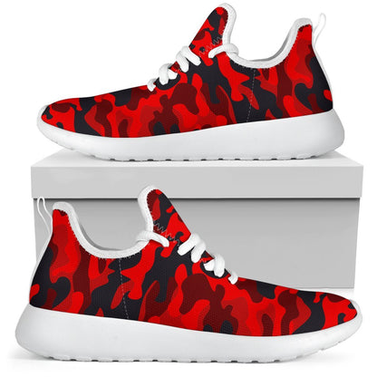 Red And Black Camouflage Print Mesh Knit Shoes GearFrost