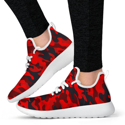 Red And Black Camouflage Print Mesh Knit Shoes GearFrost