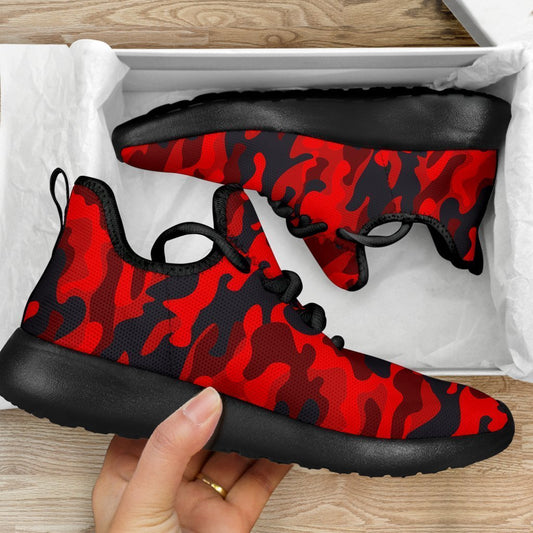 Red And Black Camouflage Print Mesh Knit Shoes GearFrost