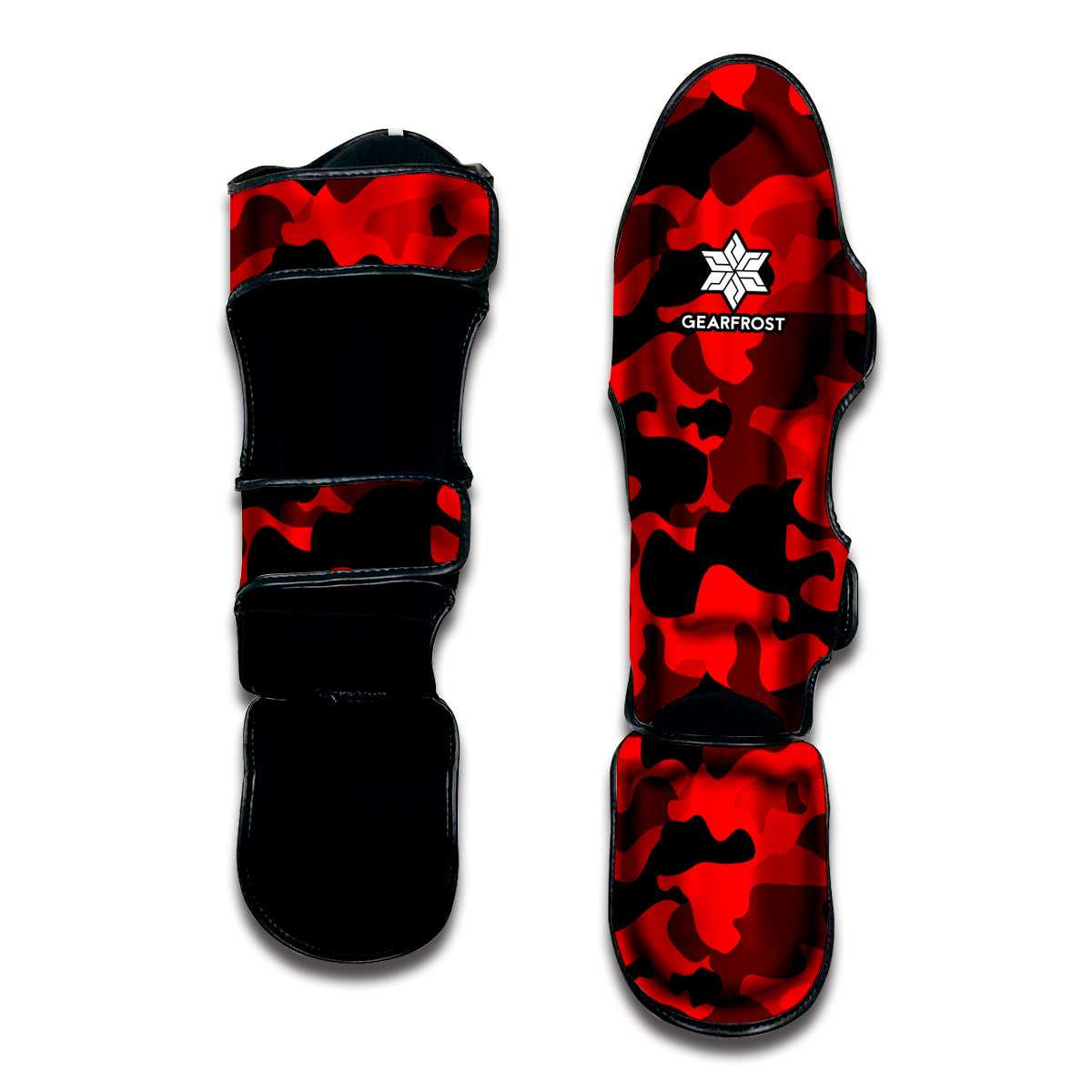 Red And Black Camouflage Print Muay Thai Shin Guard
