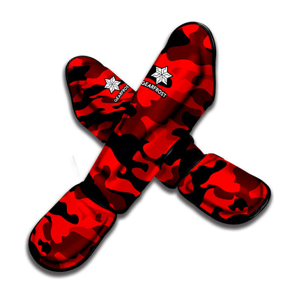 Red And Black Camouflage Print Muay Thai Shin Guard
