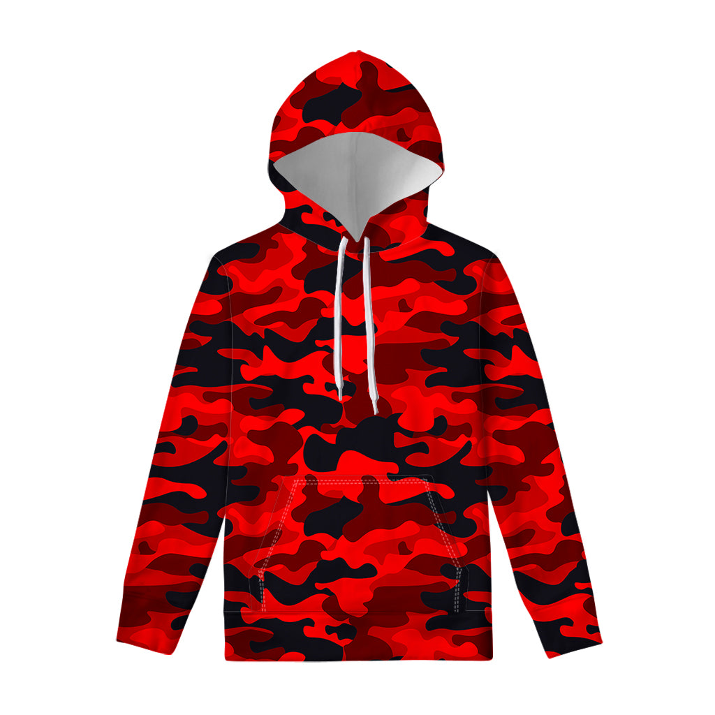 Red And Black Camouflage Print Pullover Hoodie