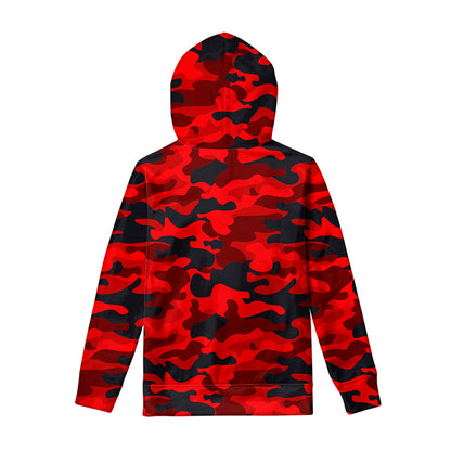 Red And Black Camouflage Print Pullover Hoodie