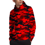 Red And Black Camouflage Print Pullover Hoodie