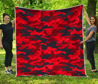 Red And Black Camouflage Print Quilt
