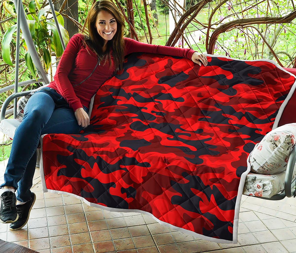 Red And Black Camouflage Print Quilt