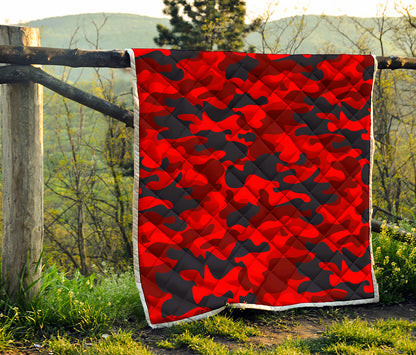 Red And Black Camouflage Print Quilt