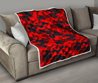 Red And Black Camouflage Print Quilt