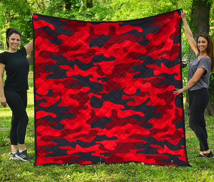 Red And Black Camouflage Print Quilt