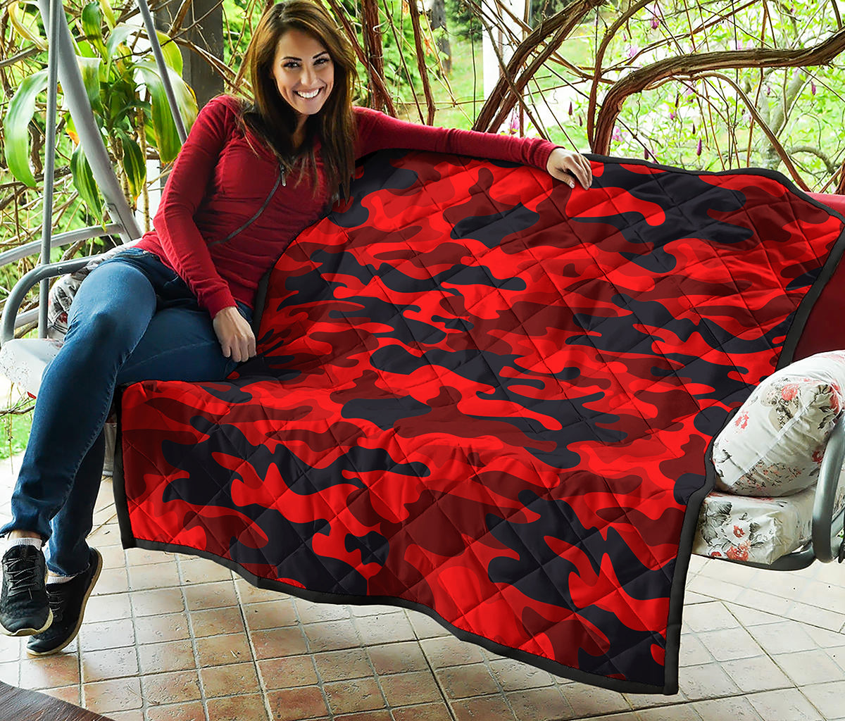 Red And Black Camouflage Print Quilt
