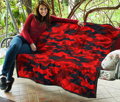 Red And Black Camouflage Print Quilt