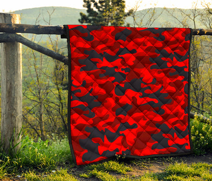 Red And Black Camouflage Print Quilt