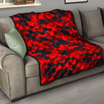 Red And Black Camouflage Print Quilt