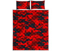 Red And Black Camouflage Print Quilt Bed Set