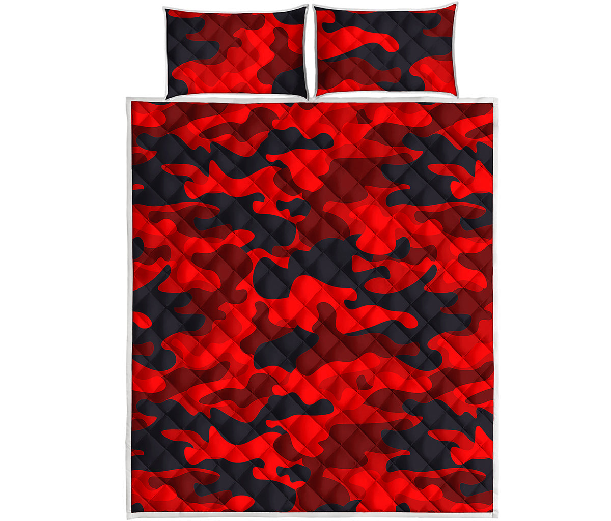 Red And Black Camouflage Print Quilt Bed Set