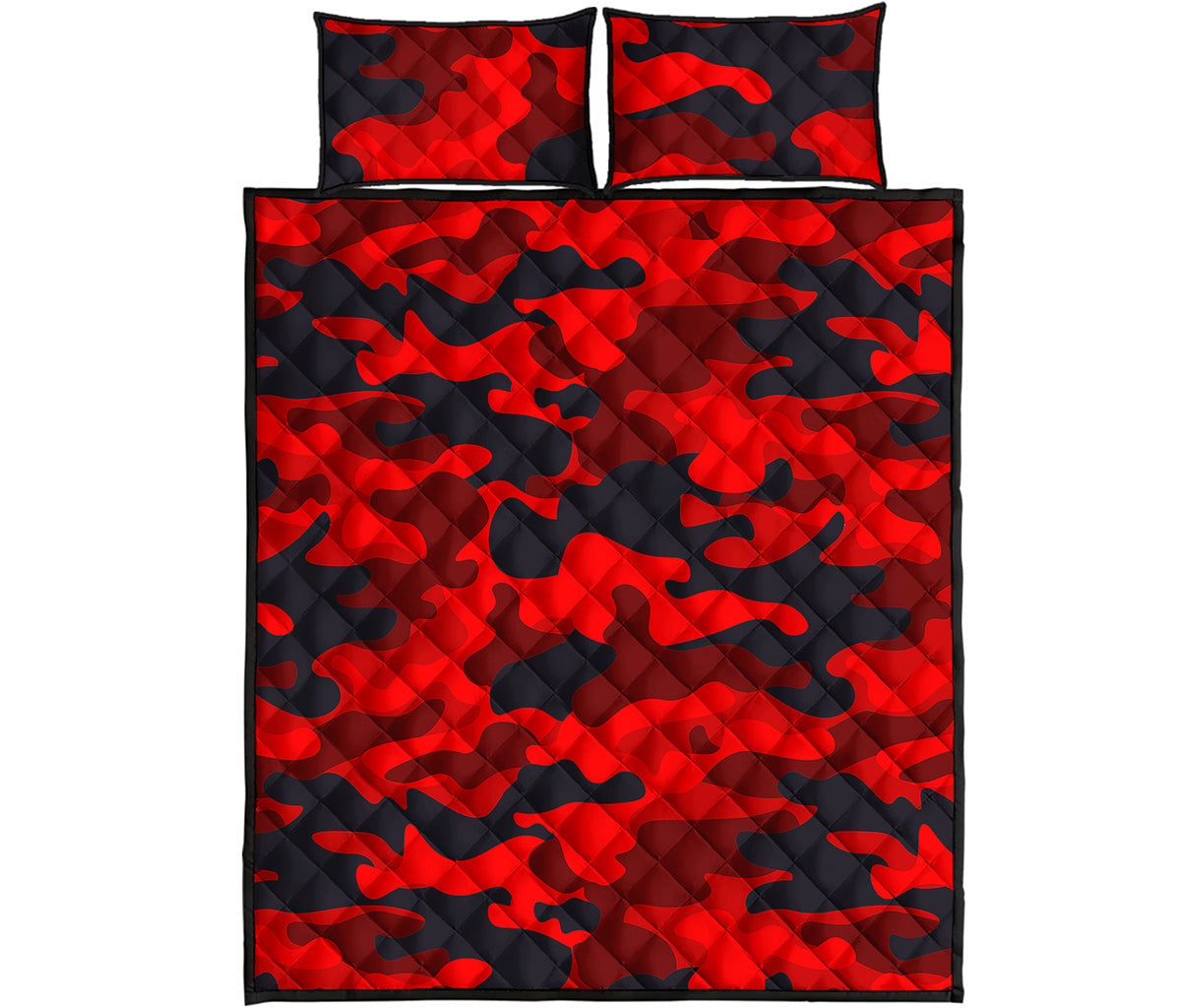 Red And Black Camouflage Print Quilt Bed Set