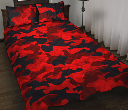 Red And Black Camouflage Print Quilt Bed Set