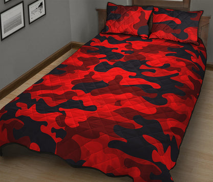 Red And Black Camouflage Print Quilt Bed Set