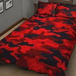 Red And Black Camouflage Print Quilt Bed Set
