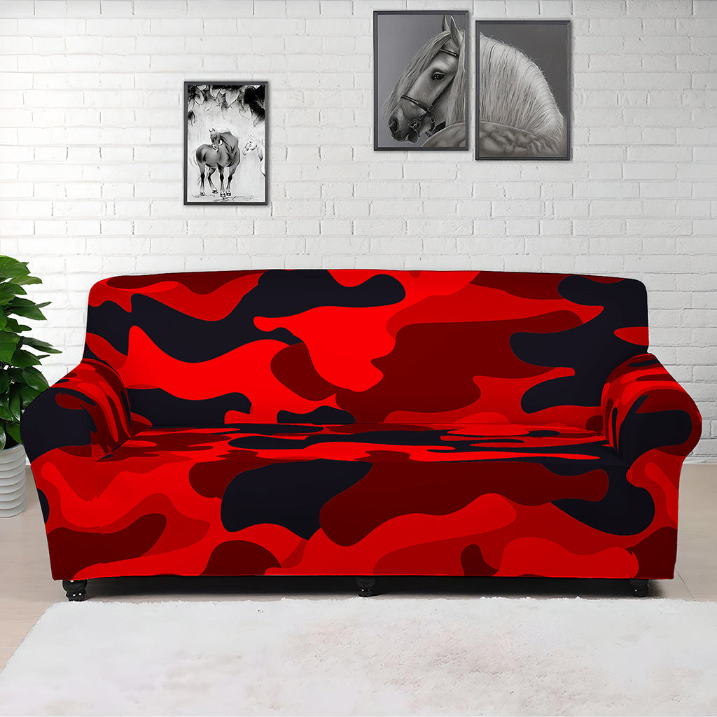 Red And Black Camouflage Print Sofa Cover