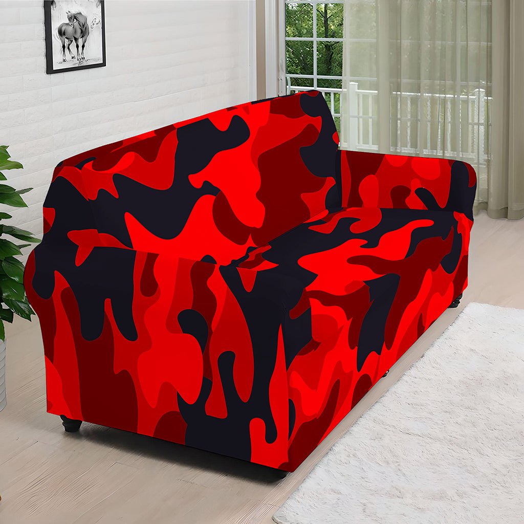 Red And Black Camouflage Print Sofa Cover
