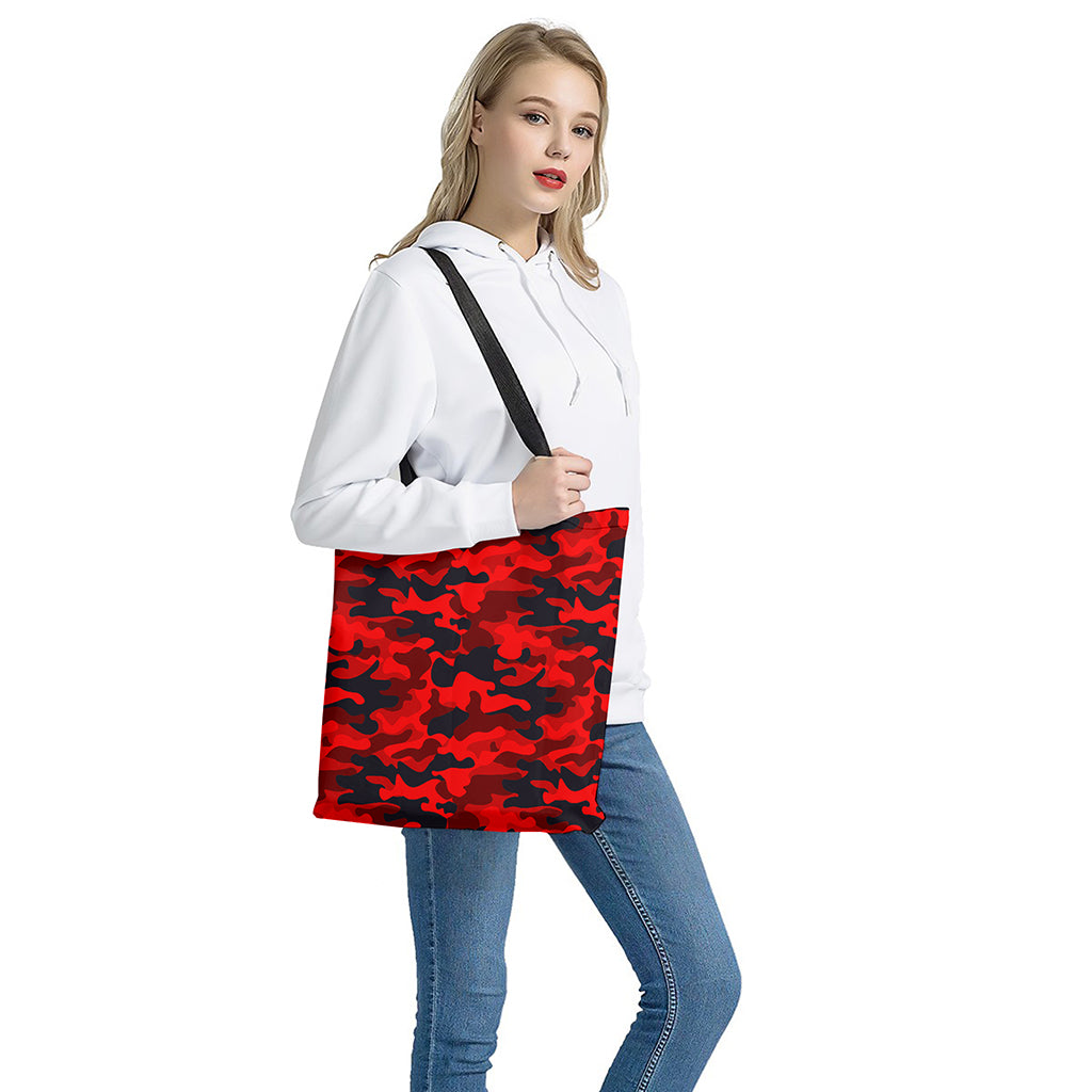 Red And Black Camouflage Print Tote Bag