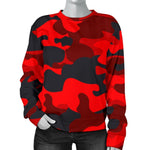 Red And Black Camouflage Print Women's Crewneck Sweatshirt GearFrost
