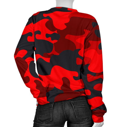 Red And Black Camouflage Print Women's Crewneck Sweatshirt GearFrost