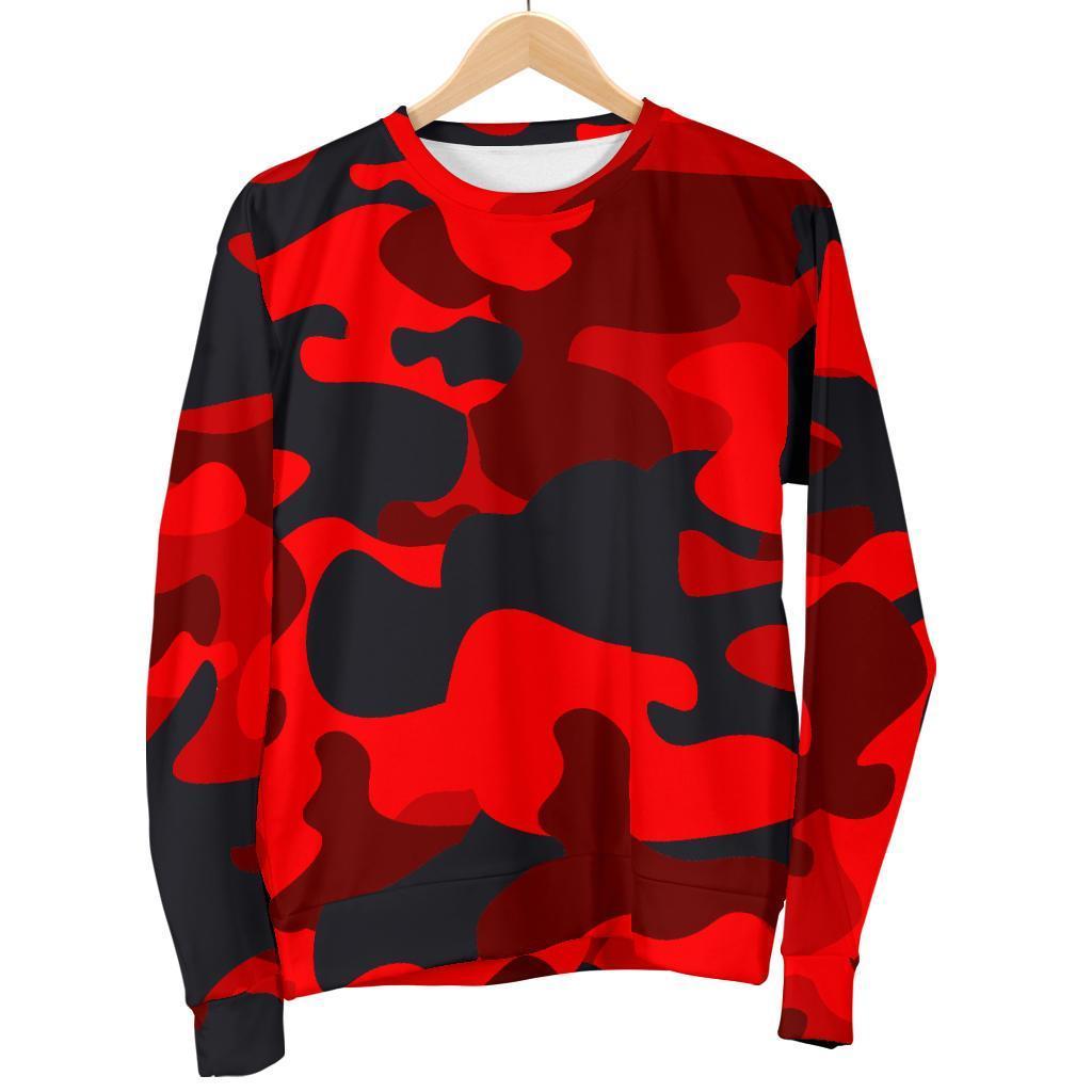 Red And Black Camouflage Print Women's Crewneck Sweatshirt GearFrost