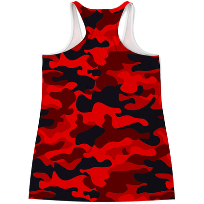 Red And Black Camouflage Print Women's Racerback Tank Top