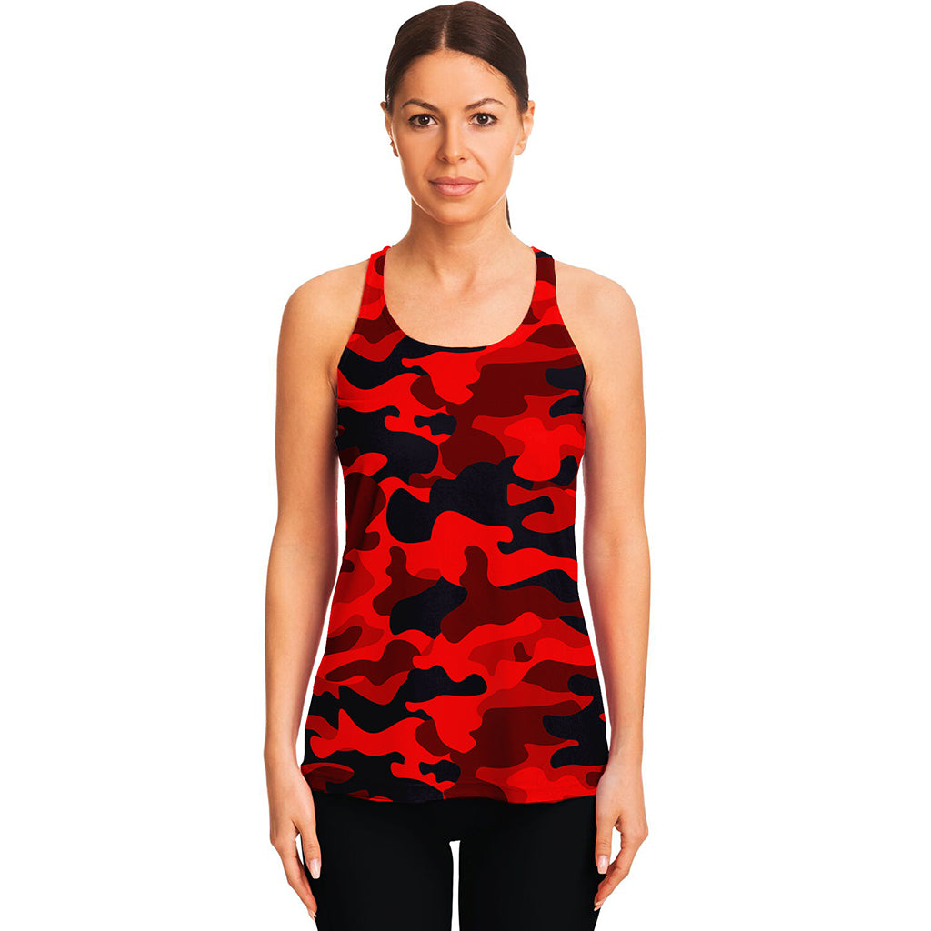 Red And Black Camouflage Print Women's Racerback Tank Top