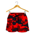 Red And Black Camouflage Print Women's Shorts