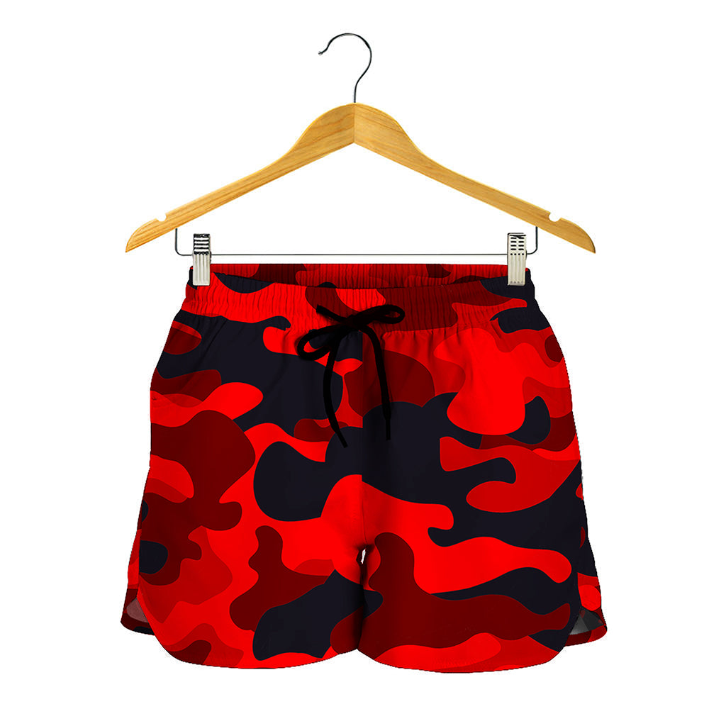 Red And Black Camouflage Print Women's Shorts