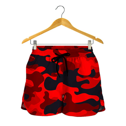 Red And Black Camouflage Print Women's Shorts