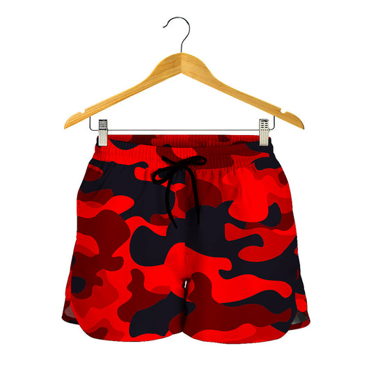 Red And Black Camouflage Print Women's Shorts