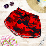 Red And Black Camouflage Print Women's Shorts