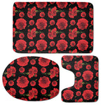 Red And Black Carnation Pattern Print 3 Piece Bath Mat Set