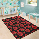 Red And Black Carnation Pattern Print Area Rug