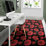 Red And Black Carnation Pattern Print Area Rug