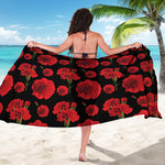 Red And Black Carnation Pattern Print Beach Sarong Wrap