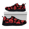 Red And Black Carnation Pattern Print Black Running Shoes